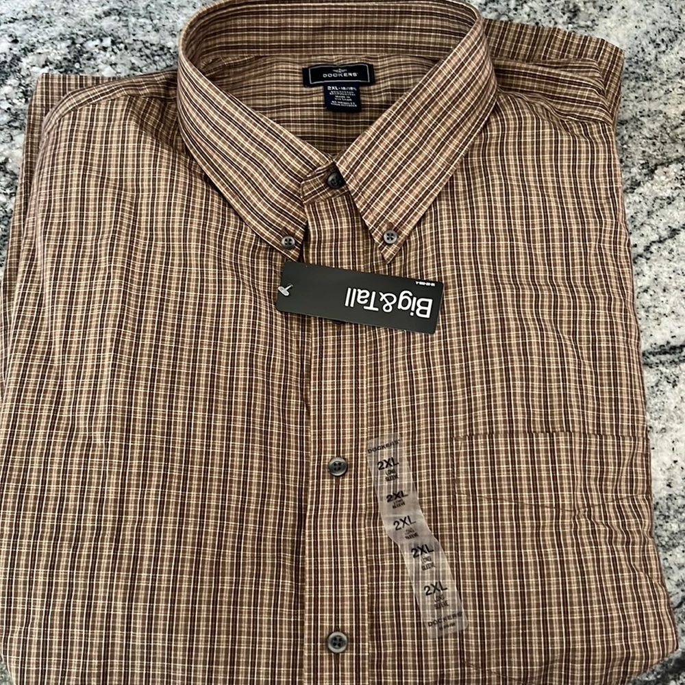 NEW MENS BIG & TALL DOCKERS PLAID LONG SLEEVED BUTTON DOWN SZ 2XL